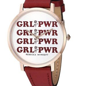 Rebecca Minkoff red gold GRL PWR leather Watch